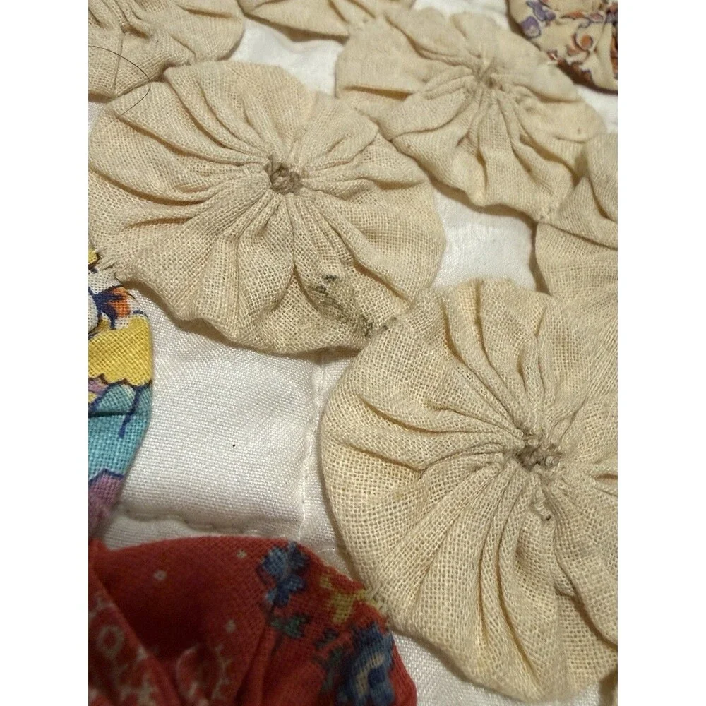 Antique Yo Yo Quilt Diamond Pattern Large Queen/small King 92” X 96” Scalloped